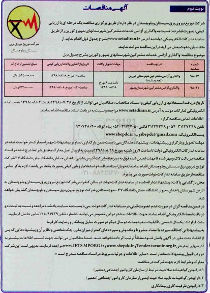 آگهی مناقصات , مناقصه واگذاری آژانس های خدمان مشترکین شهرستان های  نوبت دوم 