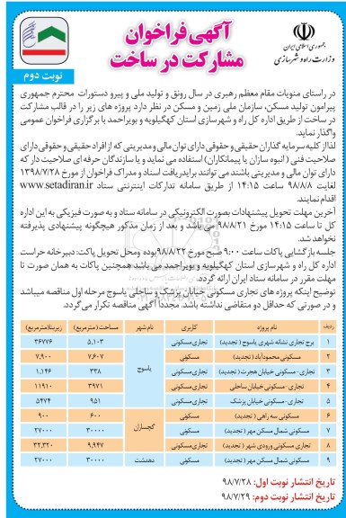 فراخوان, فراخوان مشارکت در ساخت - نوبت دوم 