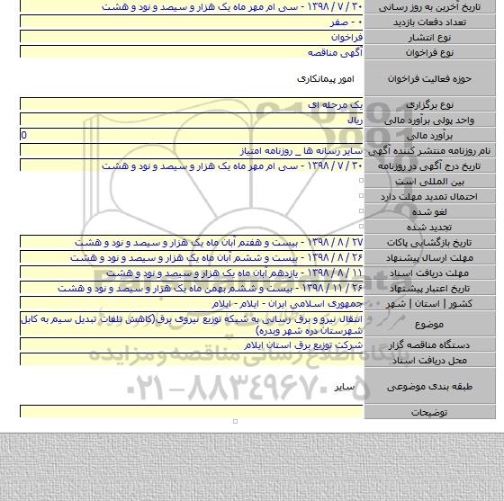 انتقال نیرو و برق رسانی به شبکه  توزیع نیروی برق(کاهش تلفات تبدیل سیم به کابل شهرستان دره شهر وبدره)