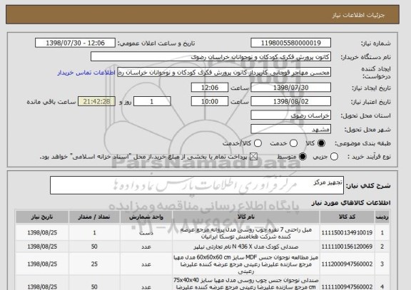 استعلام تجهیز مرکز 