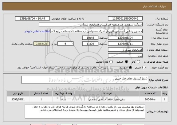 استعلام شارژ کپسول های ضد حریق