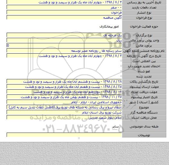 انتقال نیرو و برق رسانی به شبکه های توزیع برق(کاهش تلفات تبدیل سیم به کابل)