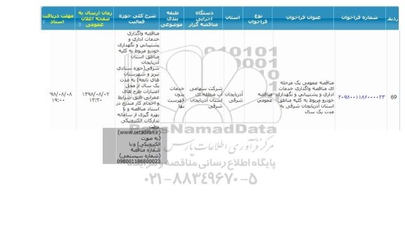 مناقصه, مناقصه واگذاری خدمات اداری و پشتیبانی و نگهداری