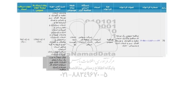 مناقصه ، مناقصه واگذاری خدمات تنظیف و نگهداری و توسعه فضای سبز و ...