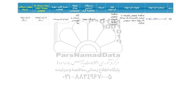 مناقصه , مناقصه  پروژه سلف سروس مرکزی 