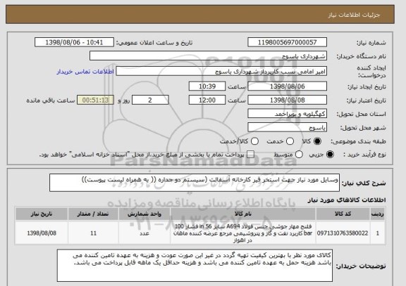 استعلام وسایل مورد نیاز جهت استخر قیر کارخانه آسفالت (سیستم دو جداره (( به همراه لیست پیوست))