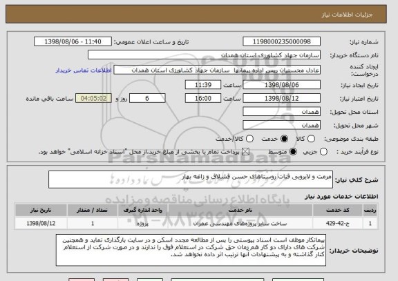 استعلام مرمت و لایروبی قنات روستاهای حسن قشلاق و زاغه بهار    