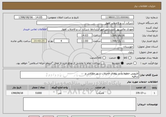 استعلام لایروبی خطوط وآدم روهای فاضلاب شهر ملاثانی و
ندافیه