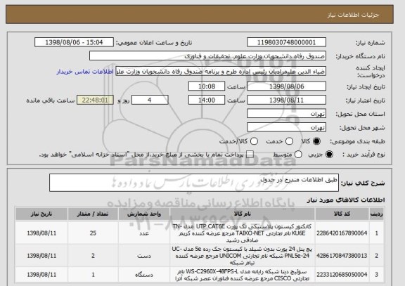 استعلام طبق اطلاعات مندرج در جدول