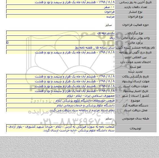 فروش خودروهای دانشگاه علوم پزشکی ایلام