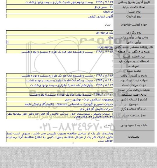 خدمات تعمیر و نگهداری ساختمانی مستغلات ژالایشگاه و اماکن تابعه