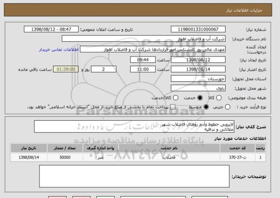 استعلام لایروبی خطوط وآدم روهای فاضلاب شهر
ملاثانی و ندافیه