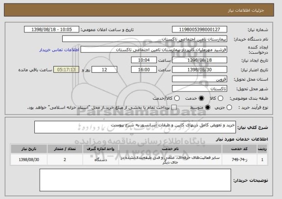 استعلام خرید و تعویض کامل دربهای کابین و طبقات آسانسور به شرح پیوست