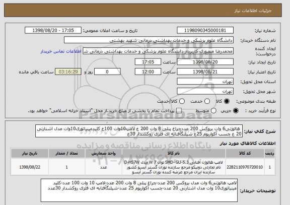 استعلام  هالوژنی6 وات بروکس 200 عددچراغ پنلی 8 وات 200 ع لامپ10وات 100ع کلیدمینیاتوری10وات مدل اشتارنی 20 ع چسب آکواریوم 25ع شیلنگآفتابه ای فلزی روکشدار 30ع