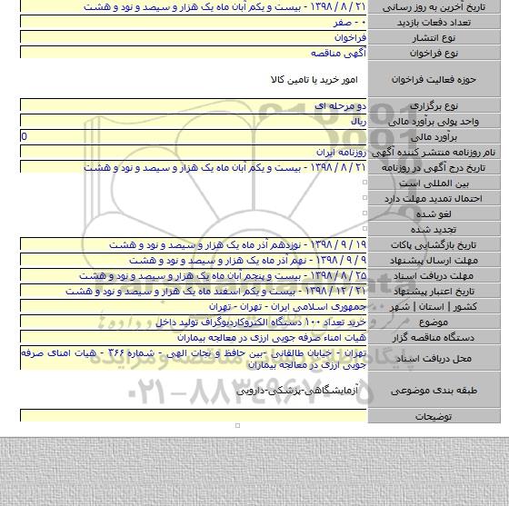 خرید تعداد ۱۰۰ دستگاه الکتروکاردیوگراف تولید داخل