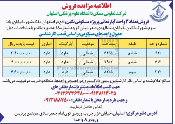 مزایده مزایده فروش 3 واحد آپارتمانی 