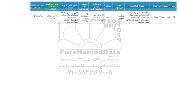 مناقصه تامین آب شرب منطقه عشایری