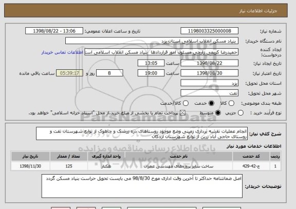 استعلام انجام عملیات نقشه برداری زمینی وضع موجود روستاهای دره زرشک و چاهوک از توابع شهرستان تفت و روستای حاجی آباد زرین از توابع شهرستان اردکان 