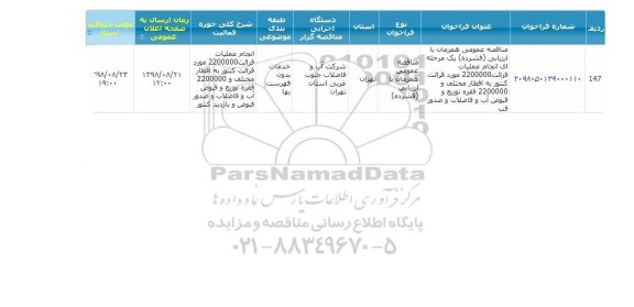 مناقصه، مناقصه انجام عملیات قرائت 2200000 مورد قرائت کنتور به اقطار مختلف