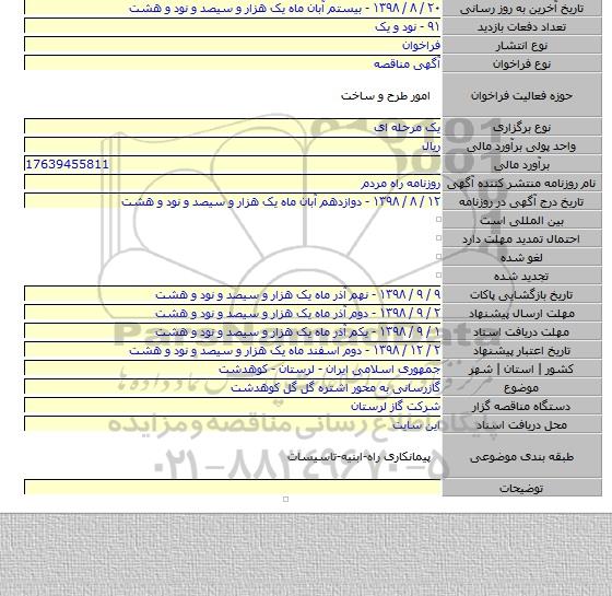 گازرسانی به محور اشتره گل گل کوهدشت