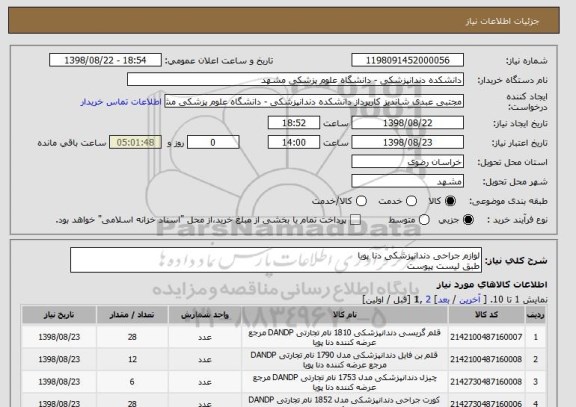 استعلام لوازم جراحی دندانپزشکی دنا پویا
طبق لیست پیوست