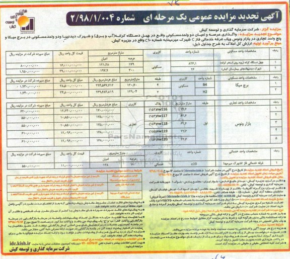 تجدید آگهی مزایده عمومی , مزایده واگذاری عرصه و اعیان دو واحد مسکونی