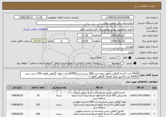 استعلام 5400 عدد کاسه گیاهی آملون بدون درب 300 سی سی/12792 عدد لیوان گیاهی آملون 200 سی سی /6000 عدد قاشق یکبار مصرف گیاهی آملون /