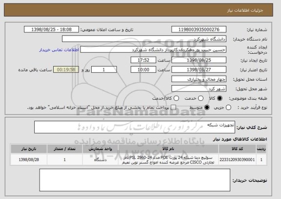 استعلام تجهیزات شبکه