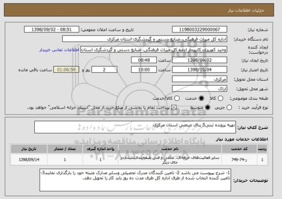 استعلام تهیه پرونده ثبتی5 بنای صنعتی استان مرکزی 