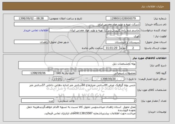 استعلام بوته بامشخصات ذیل