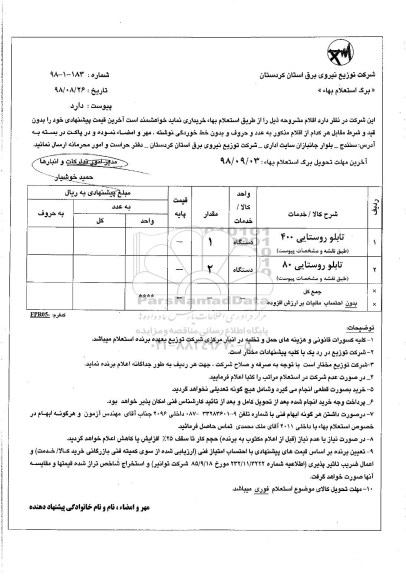 استعلام, استعلام تابلو روستایی