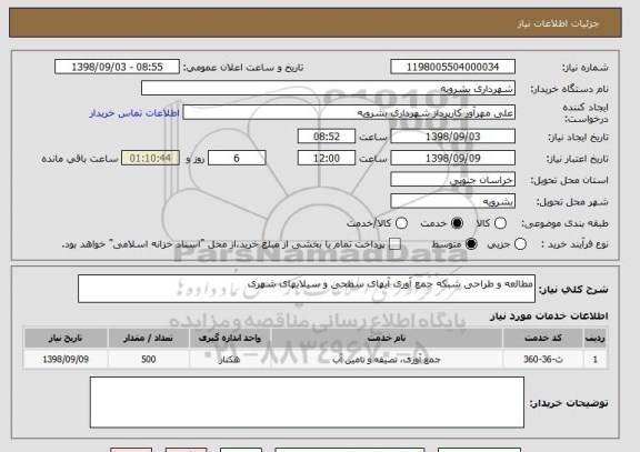 استعلام مطالعه و طراحی شبکه جمع آوری آبهای سطحی و سیلابهای شهری  