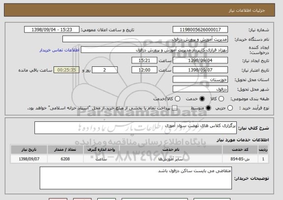 استعلام برگزاری کلاس های نهضت سواد آموزی