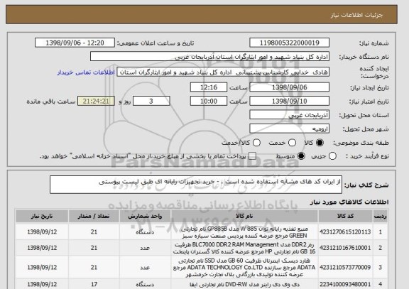 استعلام از ایران کد های مشابه استفاده شده است . - خرید تجهیزات رایانه ای طبق لیست پیوستی