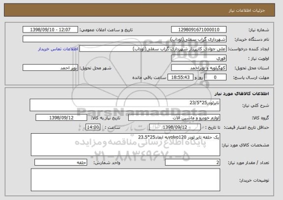 استعلام تایرلودر25*23/5