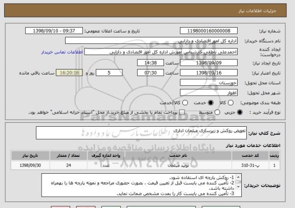 استعلام تعویض روکش و زیرسازی مبلمان اداری 