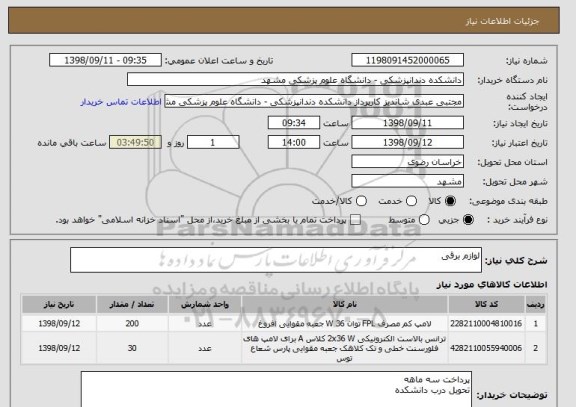 استعلام لوازم برقی