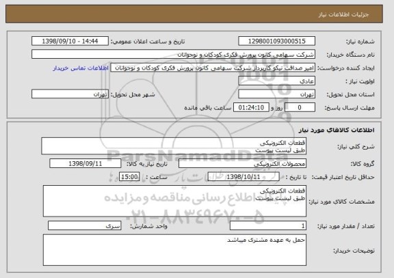 استعلام قطعات الکترونیکی 
طبق لیست پیوست