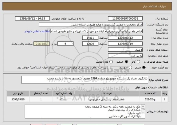 استعلام بکارگیری تعداد یک دستگاه خودرو پژو مدل - 1394 هجری شمسی به بالا با راننده مجرب