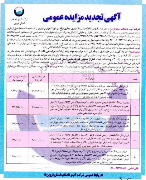 آگهی مزایده مزایده فروش 5 قطعه زمین کاربری تجاری 