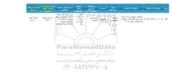 مناقصه , مناقصه خرید آهن آلات