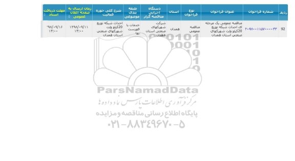 مناقصه عمومی , مناقصه احداث شبکه توزیع 20 کیلوولت ...