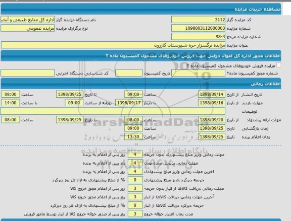 مزایده, مزایده نرگسزار جره شهرستان کازرون 