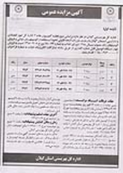 مزایده، مزایده فروش چهار دستگاه اتومبیل قابل شماره گذاری