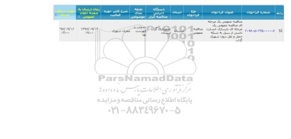 مناقصه ،مناقصه بازسازی خسارت ناشی از سیل به شبکه حمل و نقل درون شهری