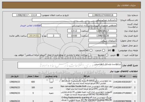 استعلام درخواست وسایل ارتودنسی