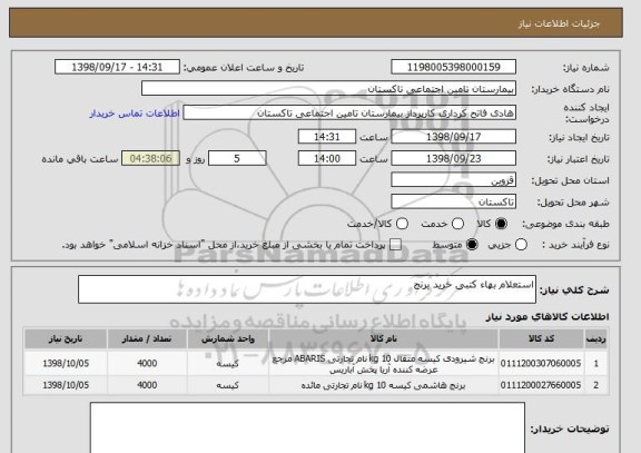 استعلام استعلام بهاء کتبی خرید برنج 