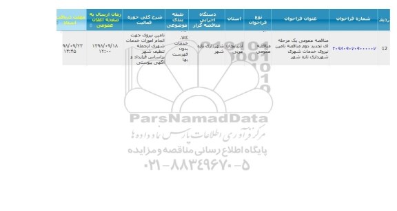 مناقصه   تامین نیروی خدمات شهری