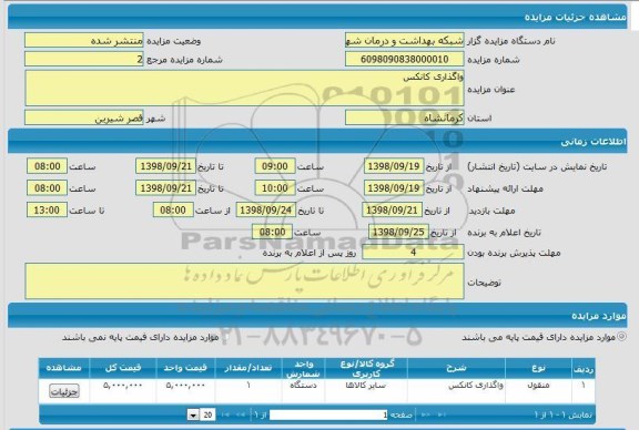 مزایده،مزایده واگذاری کانکس 