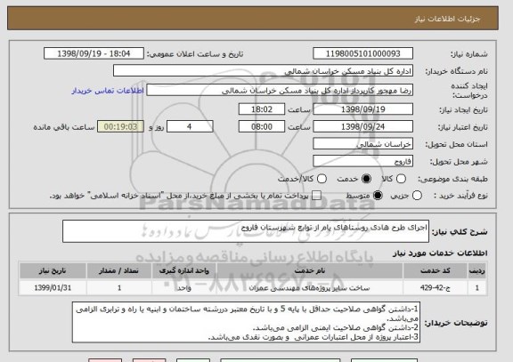 استعلام اجرای طرح هادی روستاهای یام از توابع شهرستان فاروج
